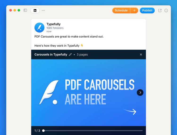 PDF Carousels for LinkedIn Posts | Typefully Changelog